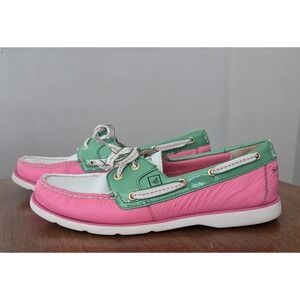 Women's Leather Sperry Top Sider Pink Green And White Shoes Sz 8.5 M